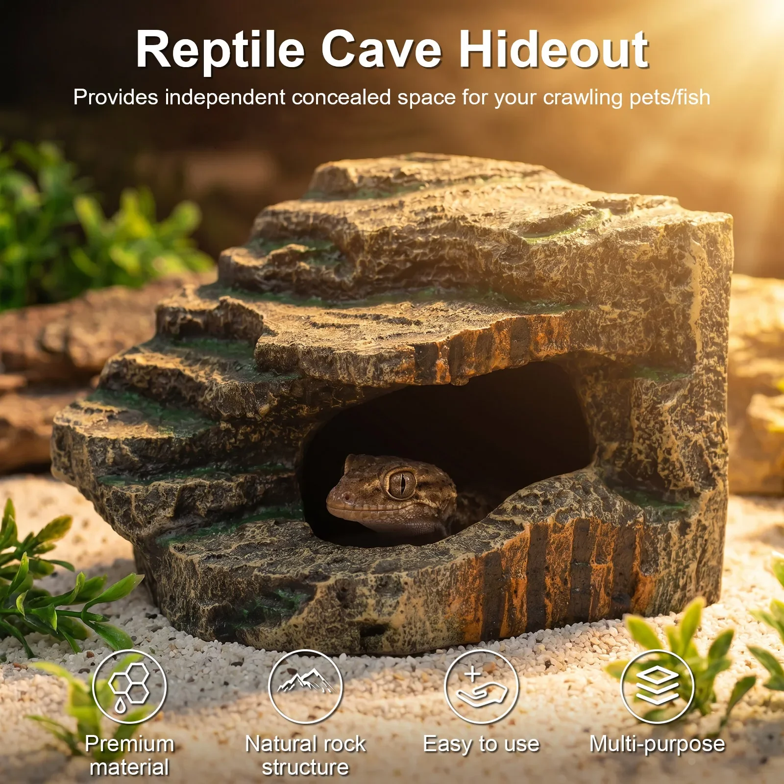 Caverne en résine avec plateforme pour terrarium – Image 2